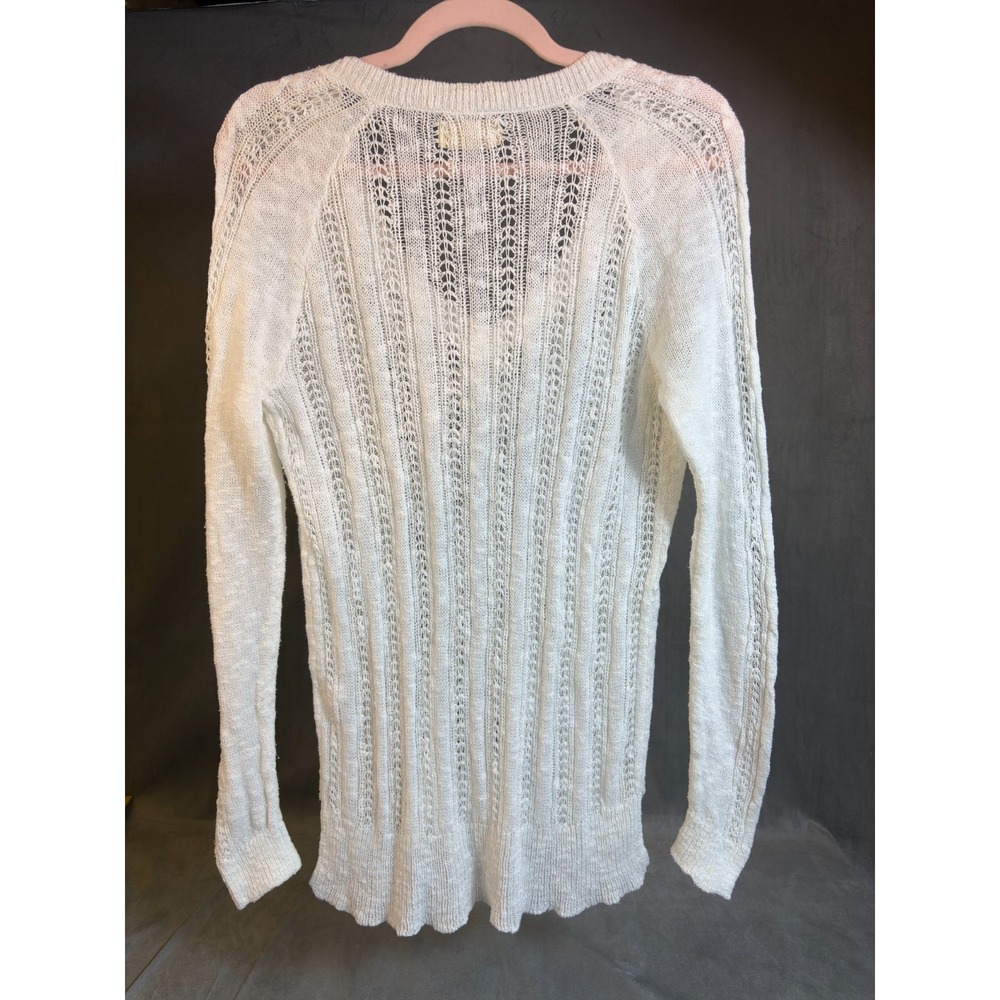Vtg Y2K Hollister Open Knit Cable White Slim Fit Sweater Top Deep V sz L - Picture 6 of 16